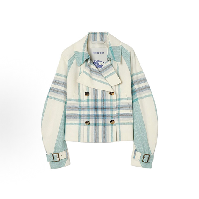 burberry check patchwork cropped double breasted trench jacket